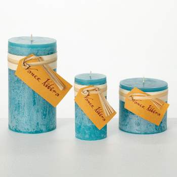 Sea Glass Timber Pillar Candles Kit - Set of 3
