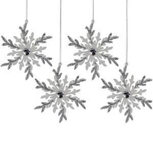 Northlight Glitter Snowflakes Christmas Ornaments - 6" - White and Silver - 4ct - 1 of 4