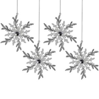 Naler Plastic Snowflake Ornaments, 24pcs White Glitter Snowflake Ornaments  on