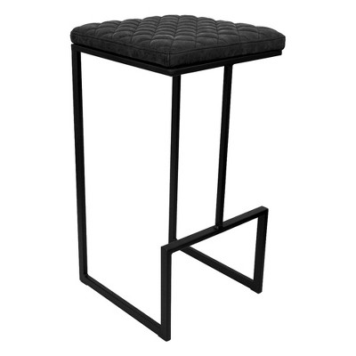 Charcoal Black Quilted Leather Bar Stool with Metal Frame