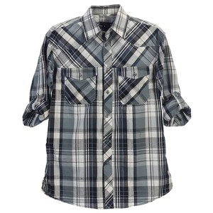 Gioberti Boy's Long Sleeve Roll Up Plaid Checked Shirt - 1 of 3