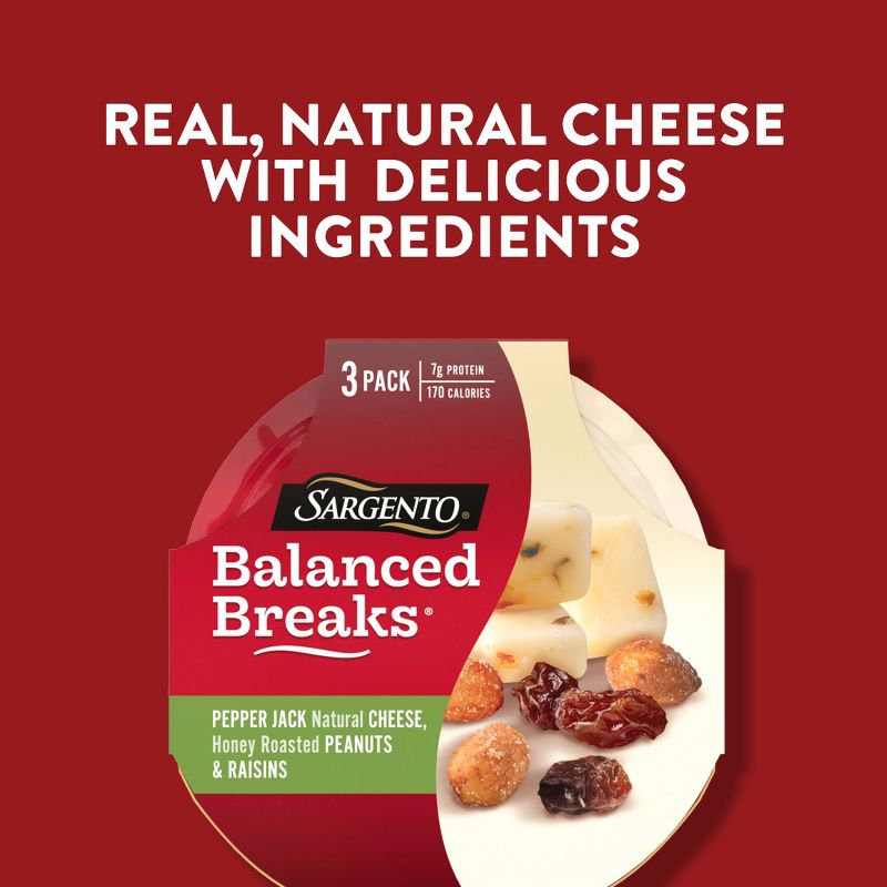 Sargento Balanced Breaks Pepper Jack Cheese, Honey Roasted Peanuts &#38; Raisins - 4.5oz/3ct, 6 of 11