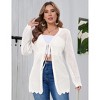 Women's Plus Size Crochet Cardigan Lightweight Long Sleeve Tie Front Hollow Out Thin Long Cardigan - 3 of 4