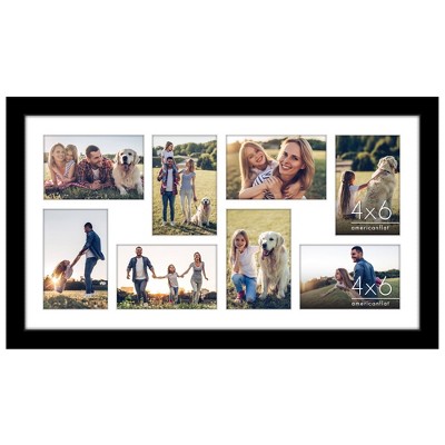 Americanflat 4x6 Collage Picture Frame  - Multi Picture Frames Fit Eight 4x6 Photos or Use as One 12x22 Frame for Wall Display -- Black