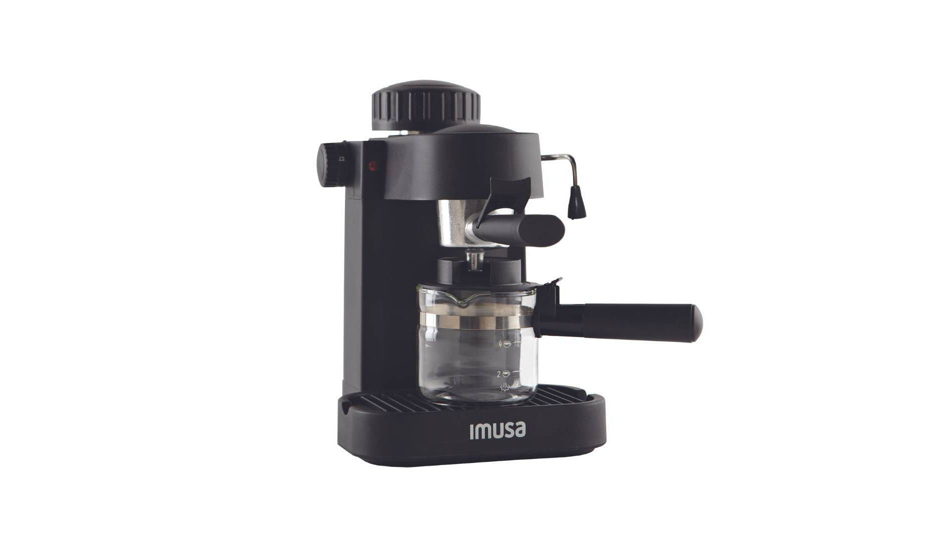 IMUSA 4 Cup Electric Espresso/Cappuccino Maker 800 Watts - Black: Milk Frother, Glass Carafe, Removable Filter Basket
