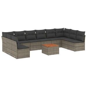 vidaXL Patio Sofa Set with Cushions Outdoor Furniture 11 Piece Poly Rattan - Gray - 1 of 4