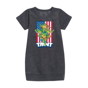Girls' - Teenage Mutant Ninja Turtles - USA Turtles Graphic Short Sleeve Fleece Dress - 1 of 3