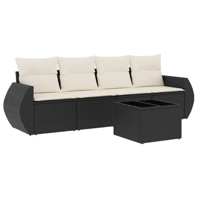 vidaXL 5 Piece Patio Sofa Set with Cushions Black and Cream - With Table
