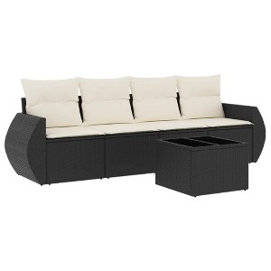 vidaXL 5 Piece Patio Sofa Set with Cushions Black and Cream - With Table - 1 of 4