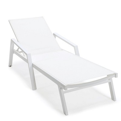 LeisureMod Marlin Patio Sling Chaise Lounge Chair With Arms in White Aluminum