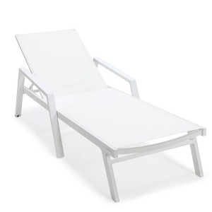 LeisureMod Marlin Patio Sling Chaise Lounge Chair With Arms in White Aluminum - 1 of 4