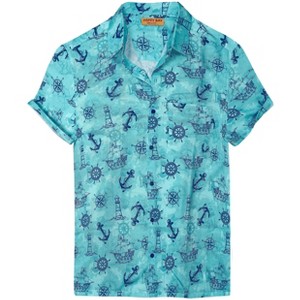 HAPPY BAY Men's Hawaiian Shirts Short Sleeve Button Down Shirt Mens Shirts Linen Effect Casual Beach Holiday Hawaii Shirts for Men - 1 of 4