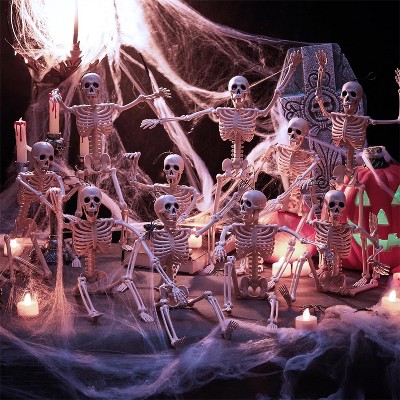 Joyfy 16” 10 PCS Halloween Full Body Poseable Skeleton, Hanging Plastic Skeletons with Movable Joints for Graveyard Haunted House Party Prop Decor
