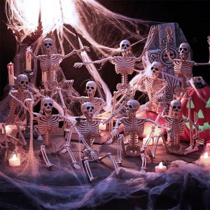 Joyfy 16” 10 PCS Halloween Full Body Poseable Skeleton, Hanging Plastic Skeletons with Movable Joints for Graveyard Haunted House Party Prop Decor - 1 of 4