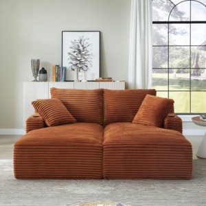 Set of 2 Corduroy Chaise Lounge Chairs, Oversized Sleeper Sofa with Cupholder, Modern Loveseat for Bedroom or Living Room – The Pop Home - 1 of 4