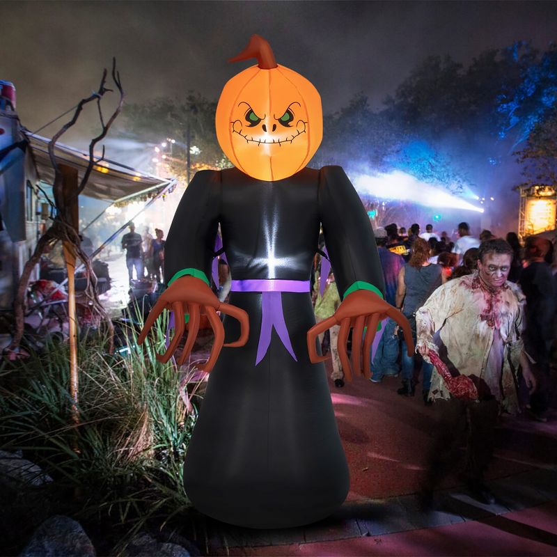 Costway 6.5 FT Inflatable Halloween Warlock with Pumpkin Head Blow-up Pumpkin Reaper, 2 of 11