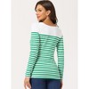 INSPIRE CHIC Women's Color Block Round Neck Long Sleeves Striped Basic T-Shirt - 4 of 4