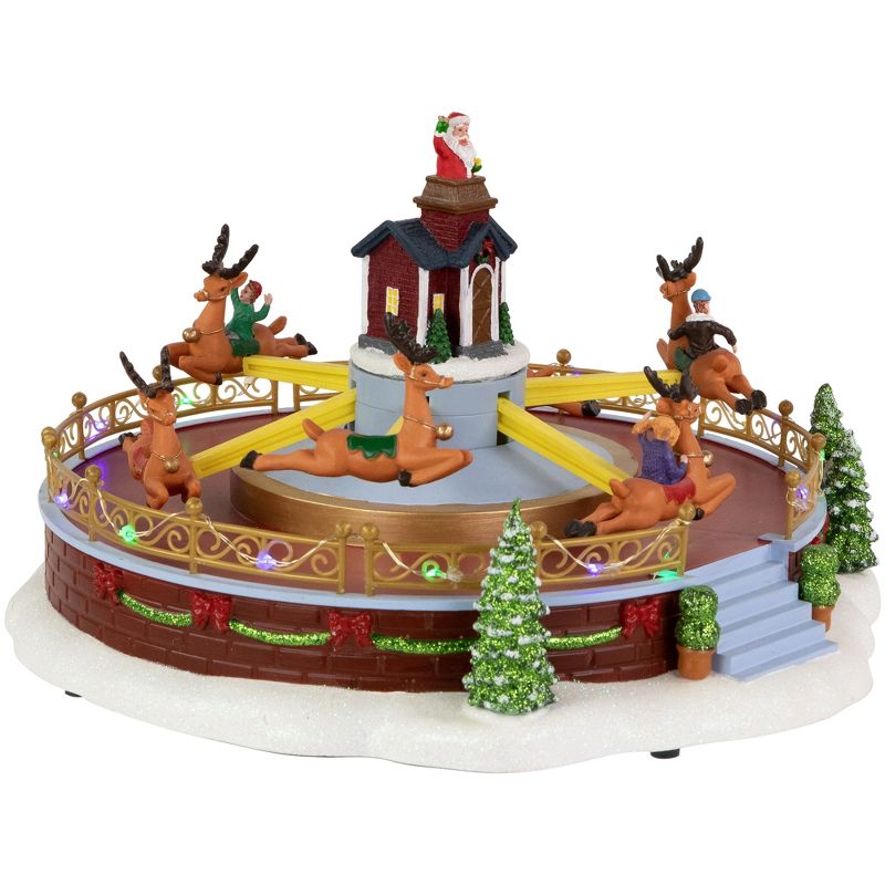 Northlight 12" Animated and Musical Rockin' Reindeer Ride LED Lighted Christmas Village Display, 4 of 6
