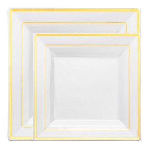 Smarty Had A Party White w/ Gold Square Edge Rim Plastic Dinnerware Set - 40 Sets - 1 of 4