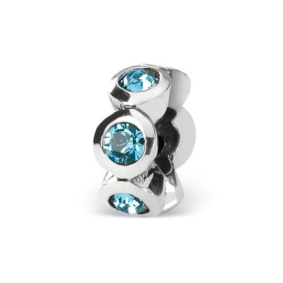 Black Bow Jewelry Sterling Silver March Crystal Birthstone, 6-Stone Bead Charm