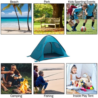 Blue 2-Person Pop-Up Beach Tent with Carry Bag