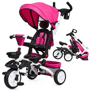 Acekool 7-in-1 Folding Toddler Tricycle with Adjustable Push Handle, Safety Harness, Brake, Rotatable Seat, Canopy, Storage & Cup Holder for Ages 1-5 - 1 of 4
