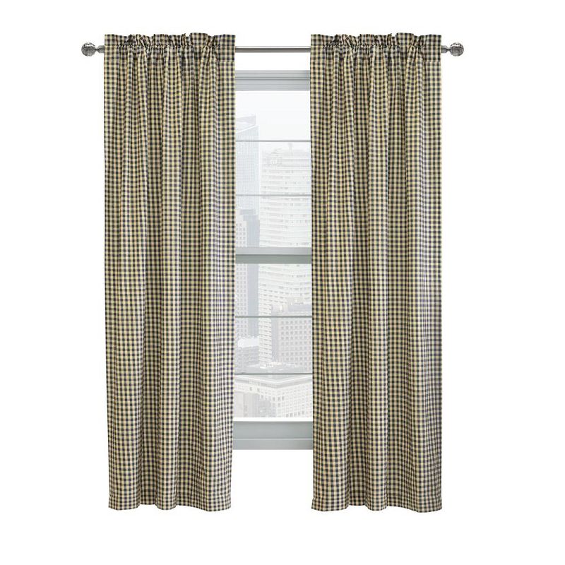 Thermalogic Checkmate Energy Efficient Room Darkening Simple Mini Check Pattern Pole Top Curtain Panel Pair Navy, 2 of 6