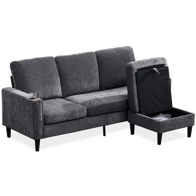 NicBex Chenille 3 Seat L-Shape Sectional Sofa with Storage Chaise for Living Room,Apartment,Office,Gray