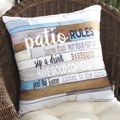 Lakeside Decorative Patio Rules 16" Throw Pillow with Driftwood Aesthetic