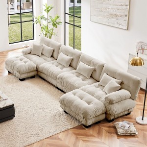 NicBex Couches for Living Room 3-Seater Sofa Cloud Couch Comfy Chenille Upholstered Modular Deep Seat Sofa with 5 Pillows and Ottoman - 1 of 4