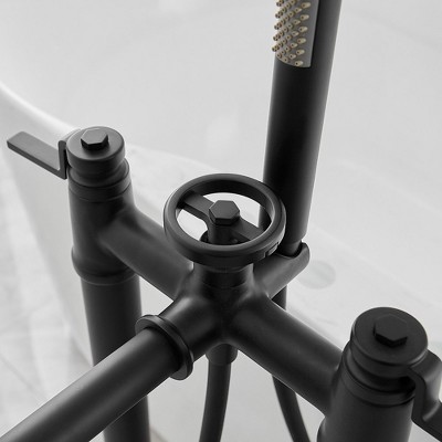 Matte Black Freestanding Floor Mount Tub Faucet with Hand Shower