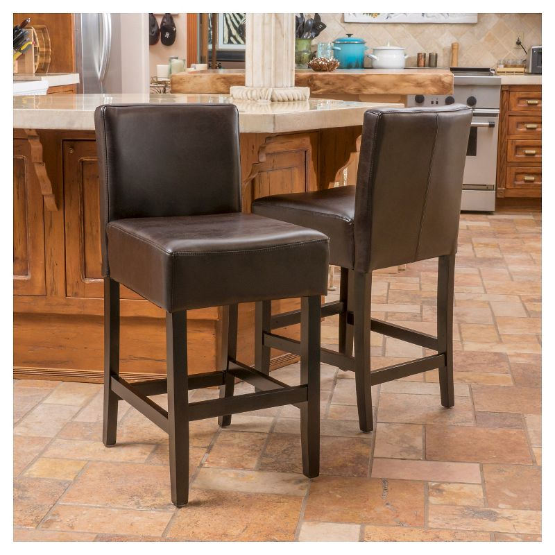 Set of 2 26&#34; Portman Bonded Leather Counter Height Barstool Brown - Christopher Knight Home, 3 of 8