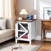 Farmhouse End Table, Set of 2 Nightstand with Charging Station and Barn Door Storage, Sofa Side Table for Bedroom, Living Room (White) - 3 of 4