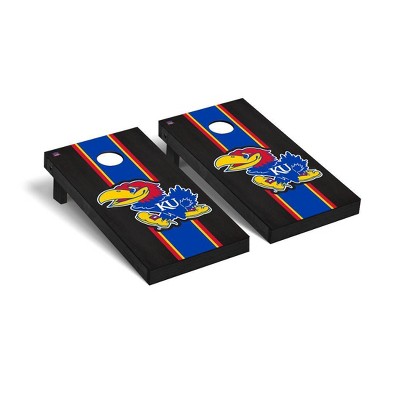 NCAA Kansas Jayhawks Premium Cornhole Board Onyx Stained Stripe Version