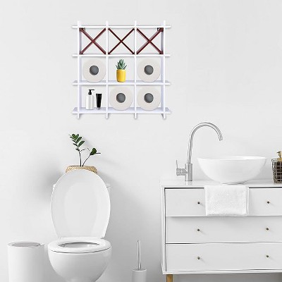 White and Brown Rustic Tic Tac Toe Wall-Mounted Toilet Paper Holder