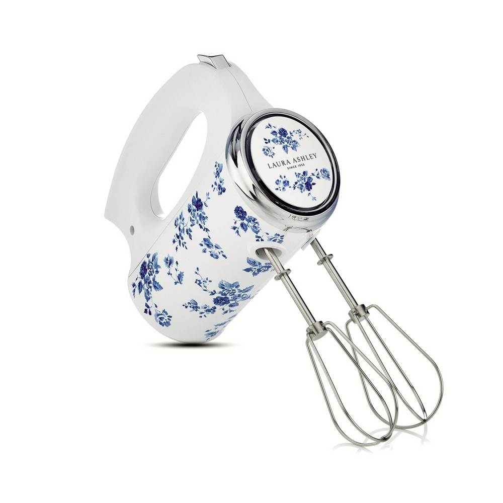 Laura Ashley Hand Mixer Rose: 300W, 5 Speeds, Stainless Steel, Blue, 1-Year Warranty