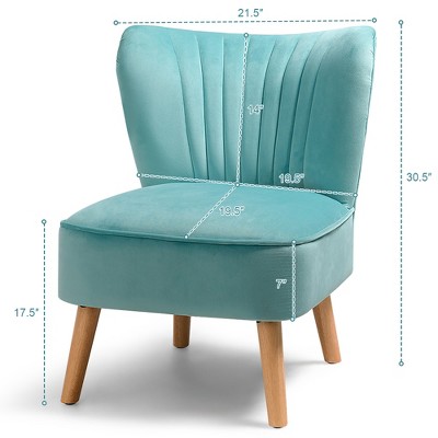 Turquoise Velvet Armless Accent Chair with Wood Legs