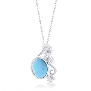 Caribbean Treasures Sterling Silver, Seahorse, Seashell & Oval Larimar 18" Pendant Necklace - Blue - 1 of 2