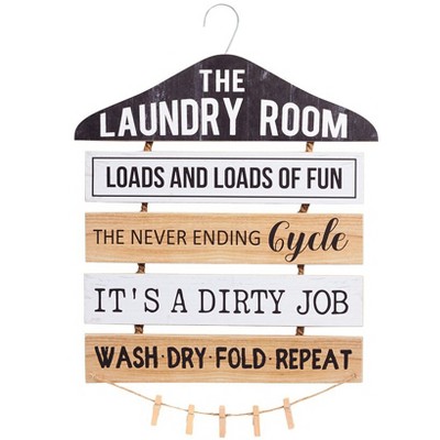 The Lakeside Collection Laundry Room Decor with Rustic Safety Pins Tip Jar and Humorous Sign - Sign with Clothespin Holder