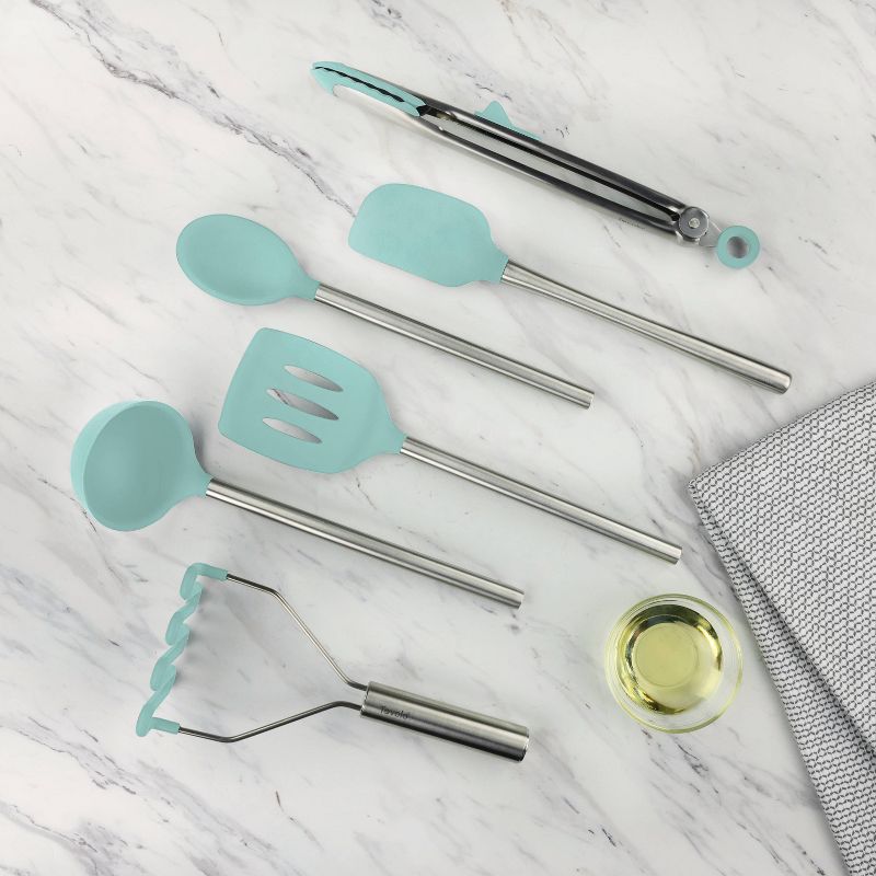 Tovolo 6pc Silicone and Stainless Kitchen Utensil Set Aqua, 2 of 6