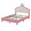 Twin Size PU Leather Princess Bed with Tufted Crown Headboard and Platform Frame for Girls Bedroom Setup-Cuddlewood - 3 of 4