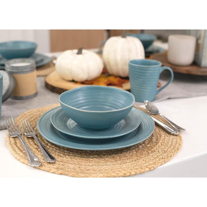Elanze Designs Chic Ribbed Modern Thrown Pottery Look Ceramic Stoneware Plate Mug & Bowl Kitchen Dinnerware 16 Piece Set - Service for 4, Turquoise, 5 of 7