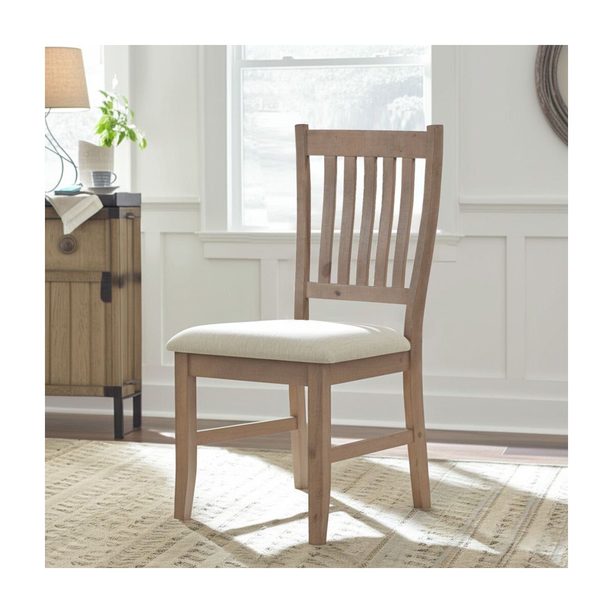 Arlo Slat-Back Side Chairs with Cream Cushions (Set of 2)
