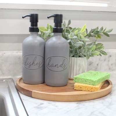 Gray and Black 16oz Glass Soap Dispenser Bottles with Stainless Steel Pump Tops