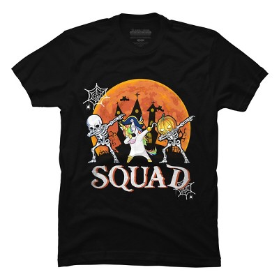 Men's Design By Humans Halloween Squad Skeleton Unicorn Dabbing By dodorindesign T-Shirt