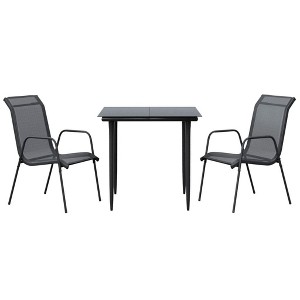 vidaXL Patio Dining Set Outdoor Table and Chair Black Steel and Textilene - 31.5" Table Length 2 Items - 1 of 4