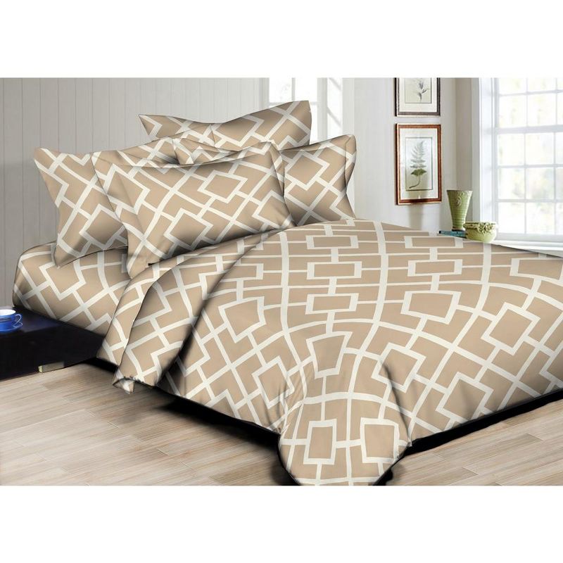 Better Bed Collection 300TC Interlocking Squares Taupe Duvet, 1 of 4