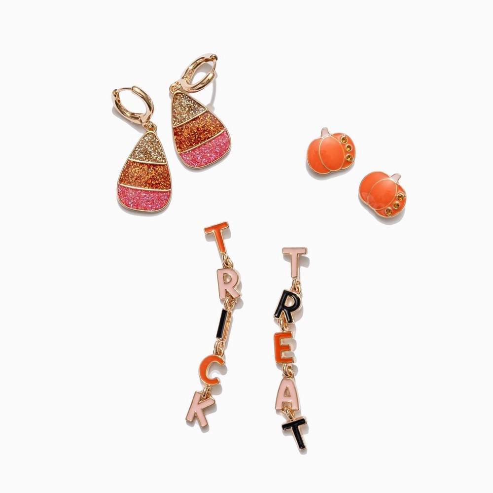 Frasier Sterling Trick or Treat Earring Set 3pc - Gold/Orange