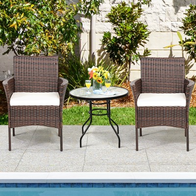 Brown Wicker Outdoor Dining Chairs with Cushions, Set of 2