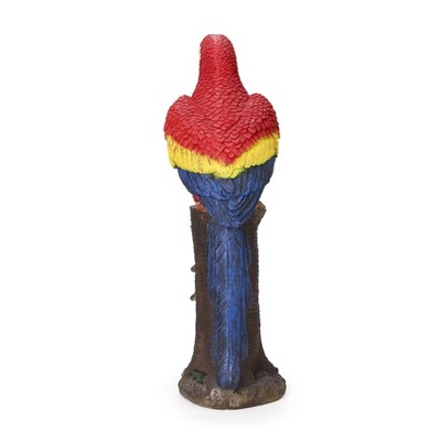 Red and Yellow Resin Parrot Statue with Solar Spotlight